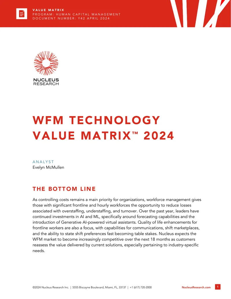 Workforce Management Technology Value Matrix 2024