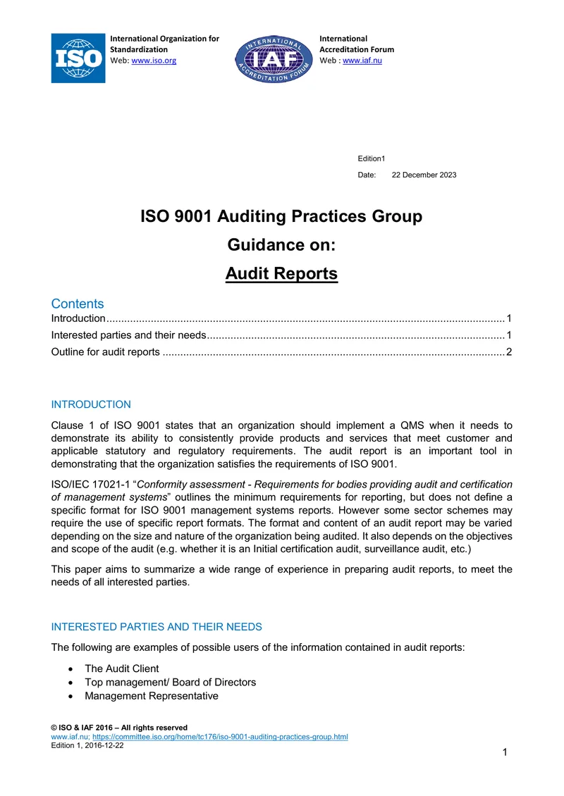 Guidance on ISO 9001 Audit Reports