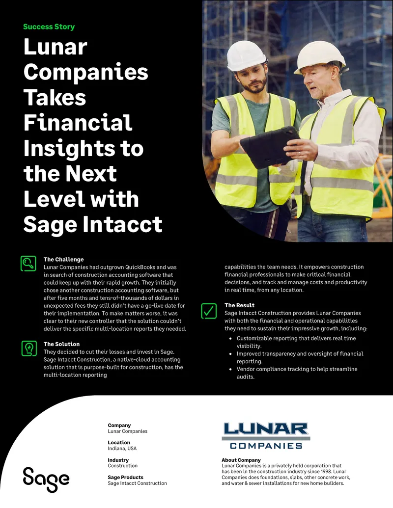 Lunar Companies Implements Sage Intacct Construction