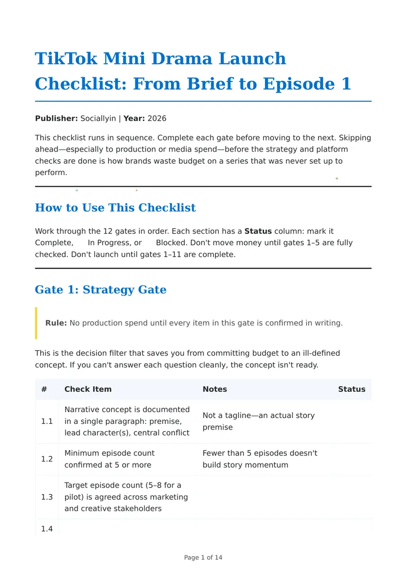 TikTok Mini Drama Launch Checklist