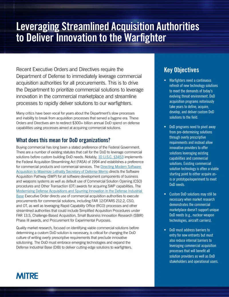 Leveraging Commercial Acquisition Authorities in Defense