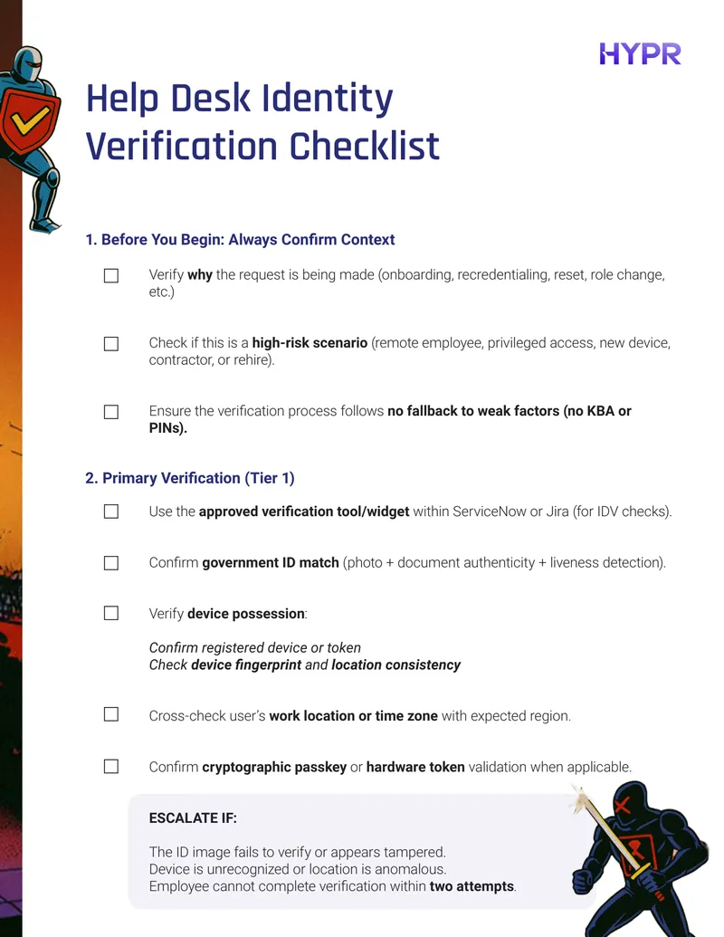 Help Desk Identity Verification Checklist