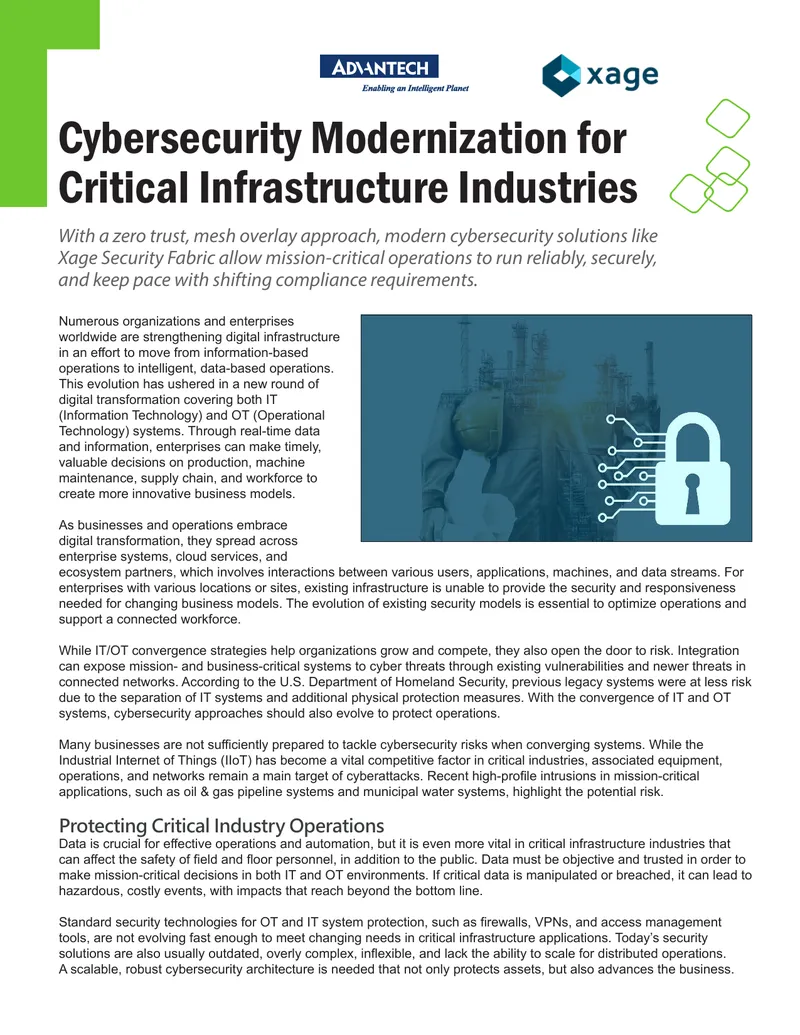 Cybersecurity Modernization for Critical Infrastructure Industries