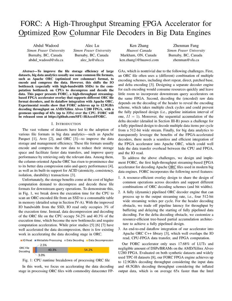 FORC: High-Throughput FPGA Accelerator for ORC Files
