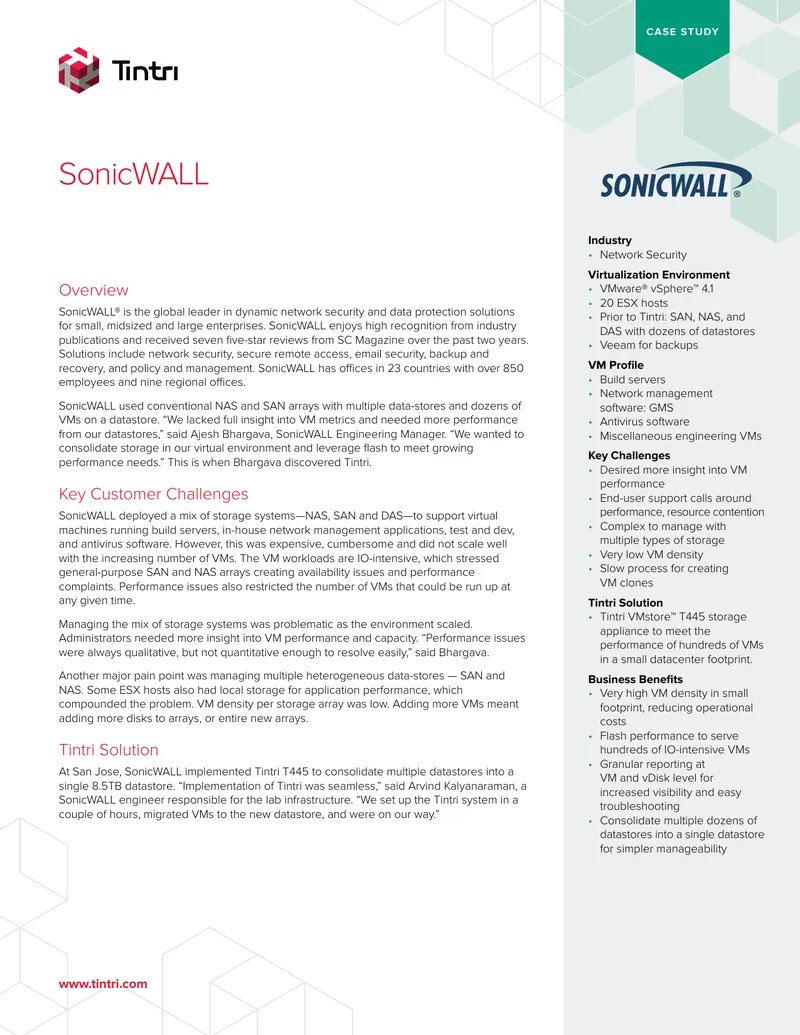 SonicWALL Case Study on Tintri VMstore Implementation