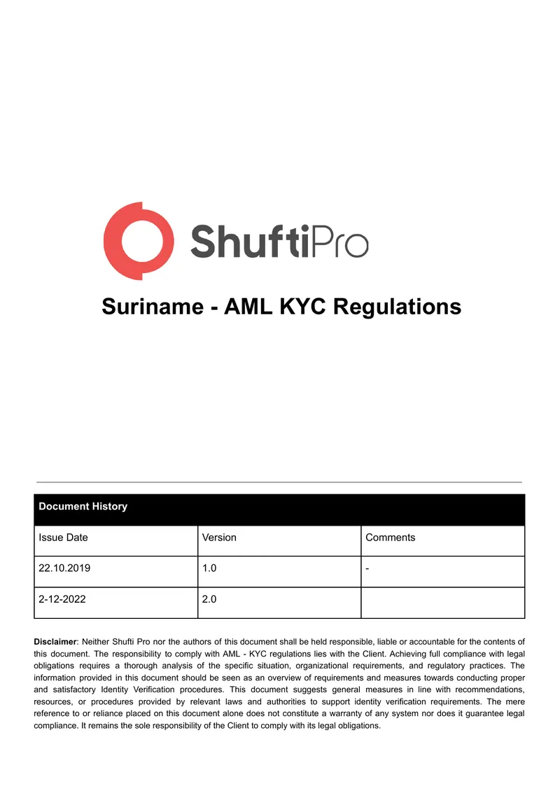 Suriname AML KYC Regulations Overview