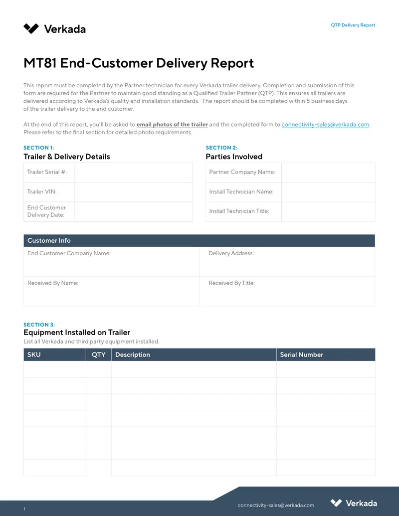 MT81 End-Customer Delivery Report