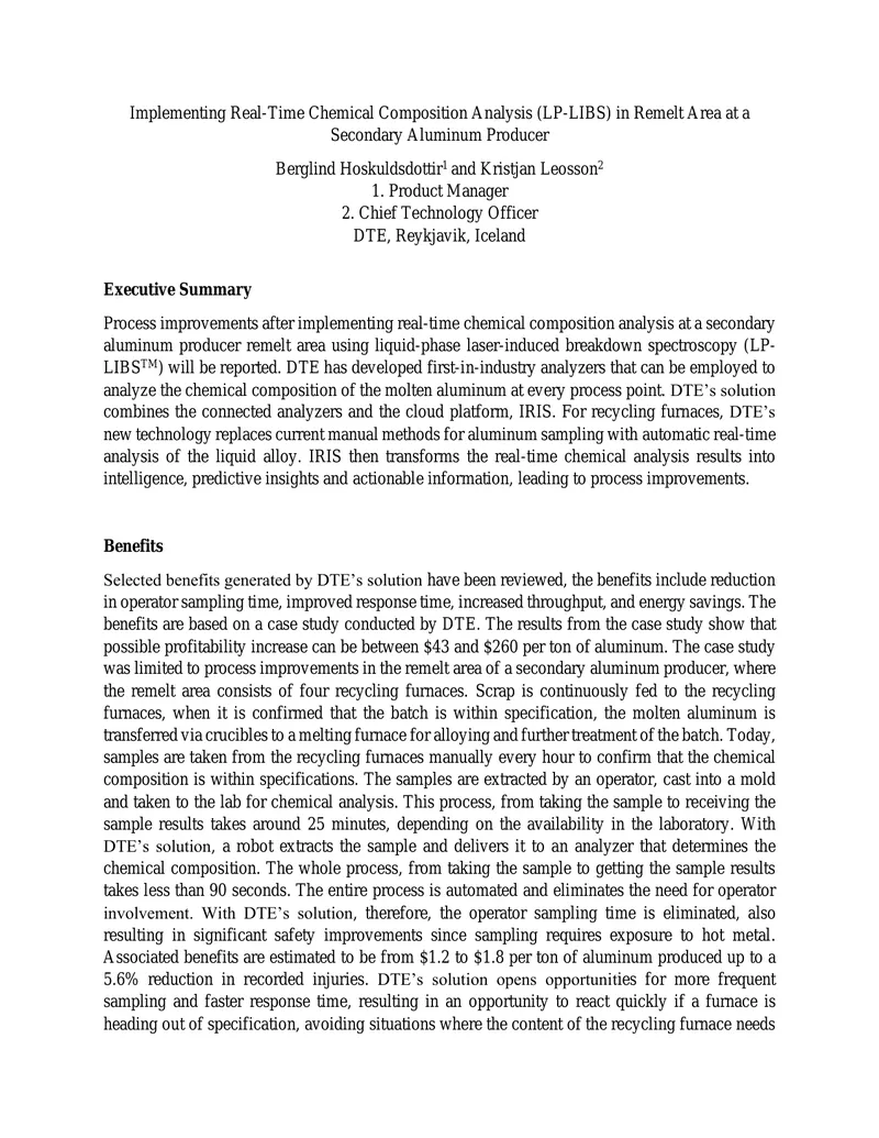 Real-Time Chemical Composition Analysis in Aluminum Production