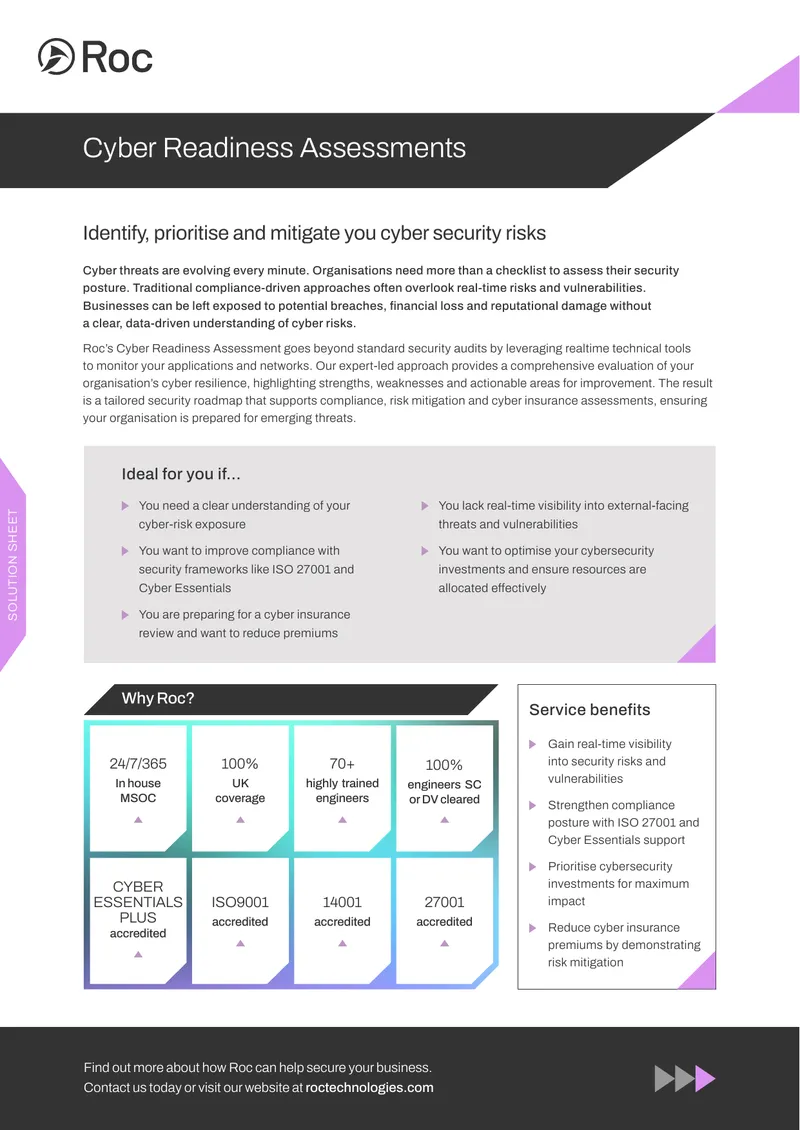 Cyber Readiness Assessment Solution Sheet