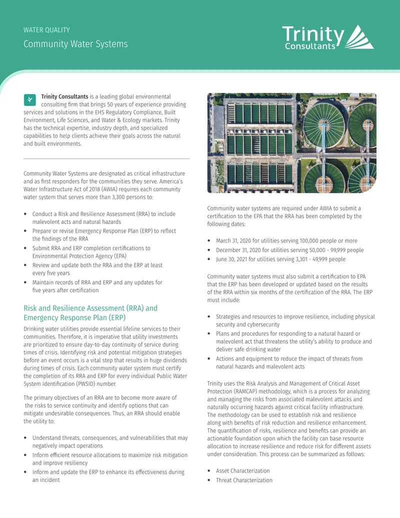 Risk and Resilience Assessment for Community Water Systems