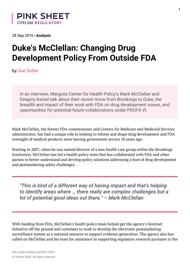 Duke Margolis Center's Role in Drug Development Policy