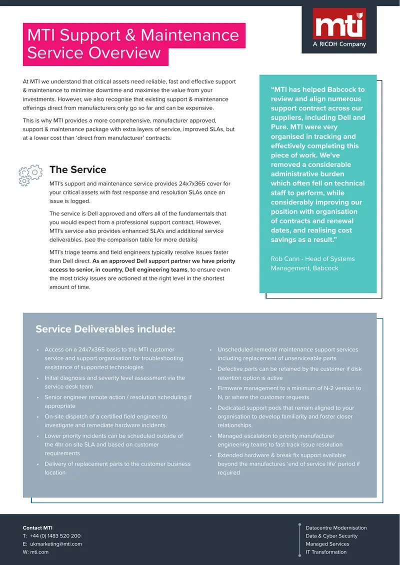 MTI Support and Maintenance Service Overview