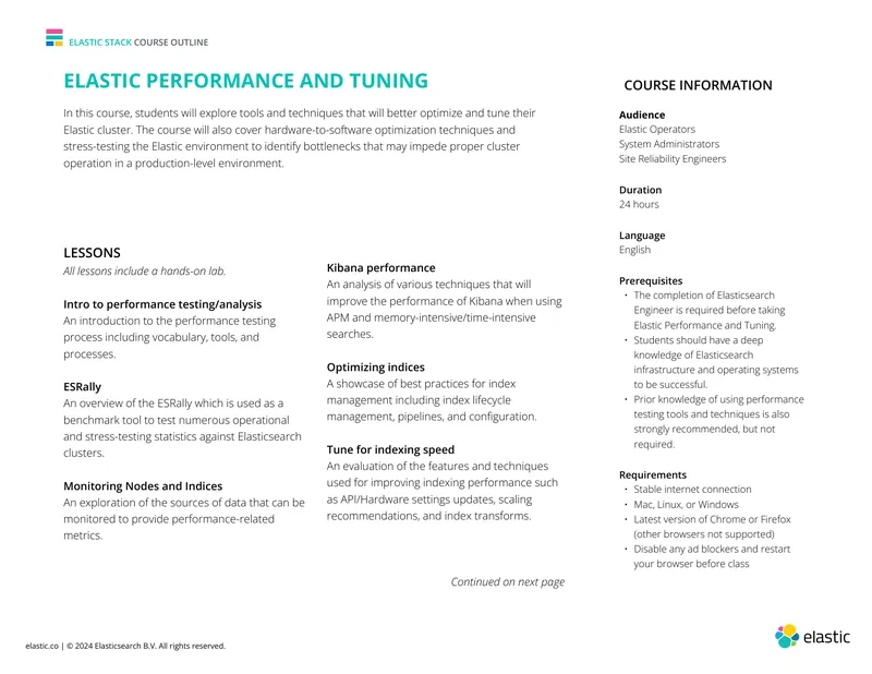 Elastic Performance and Tuning Course Outline