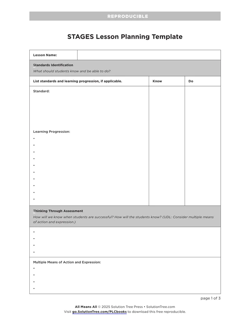 Lesson Planning Template for Universal Design