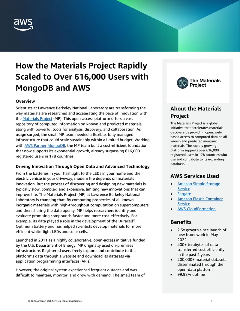 Scaling the Materials Project with MongoDB and AWS