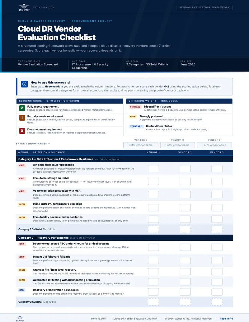 Cloud Disaster Recovery Vendor Evaluation Checklist