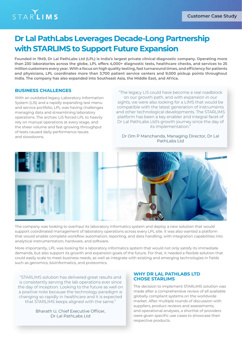 Dr Lal PathLabs STARLIMS Implementation Case Study