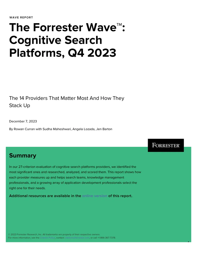 Forrester Wave Evaluation of Cognitive Search Platforms Q4 2023