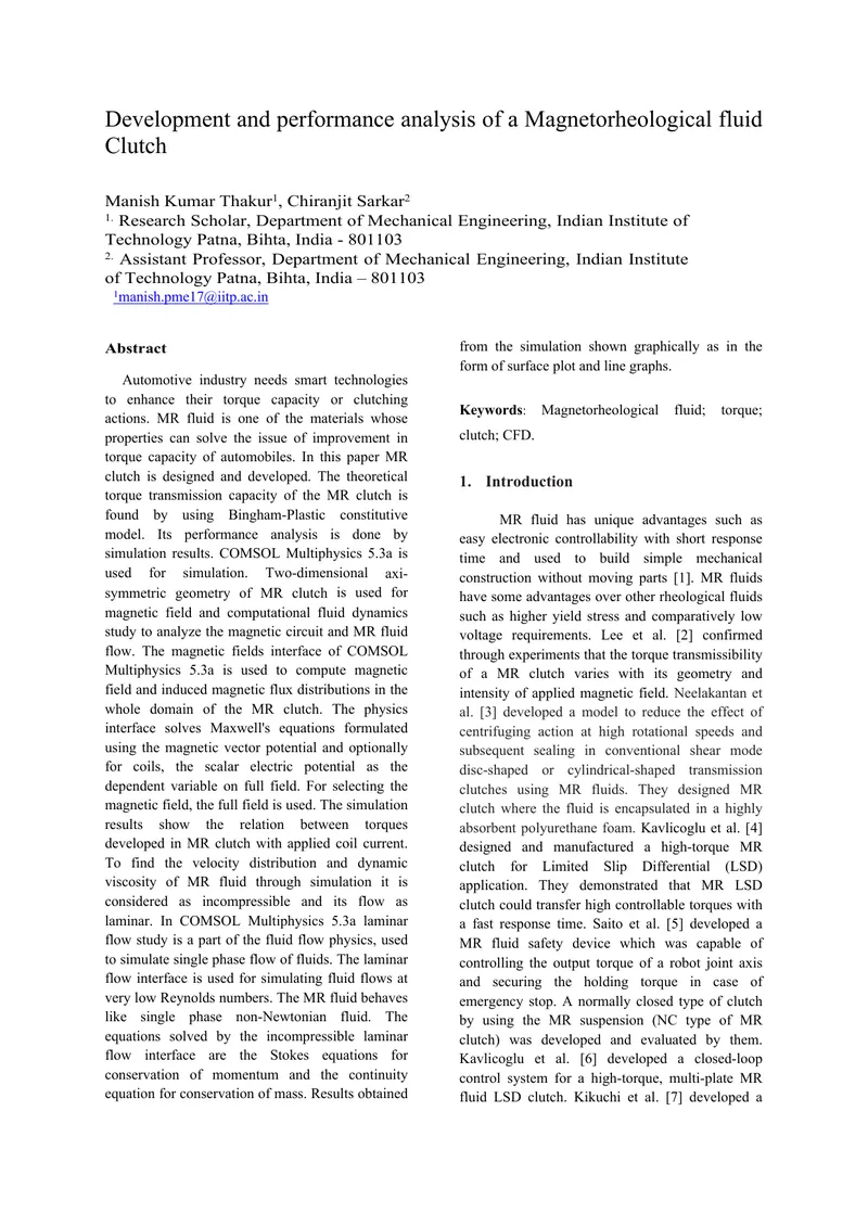 Development and Performance Analysis of Magnetorheological Fluid Clutch