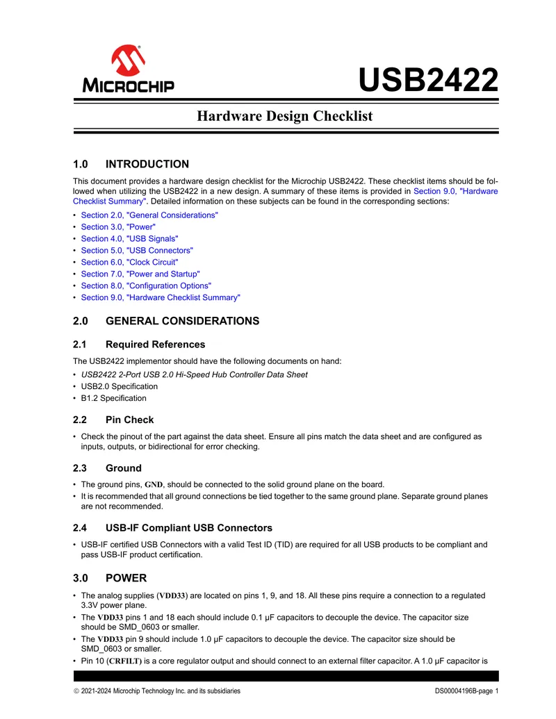 Microchip USB2422 Hardware Design Checklist