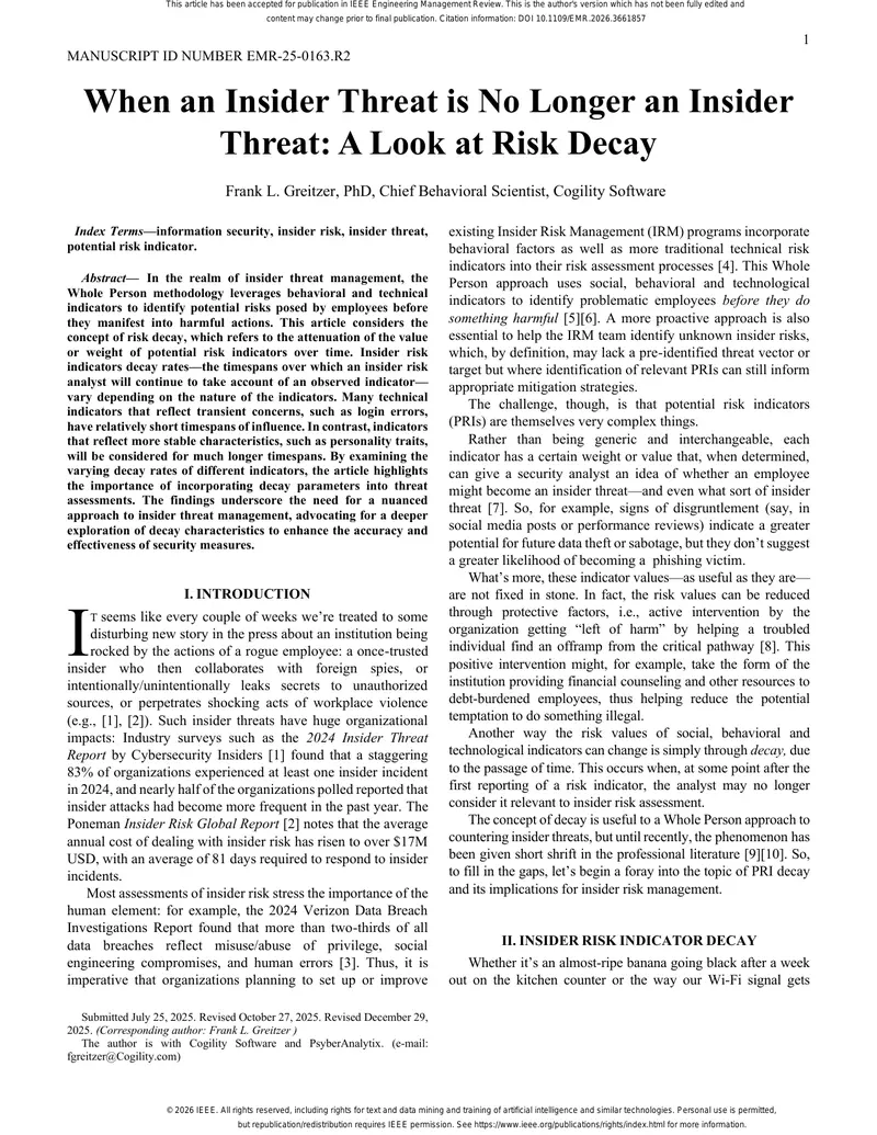 Understanding Insider Threat Risk Decay