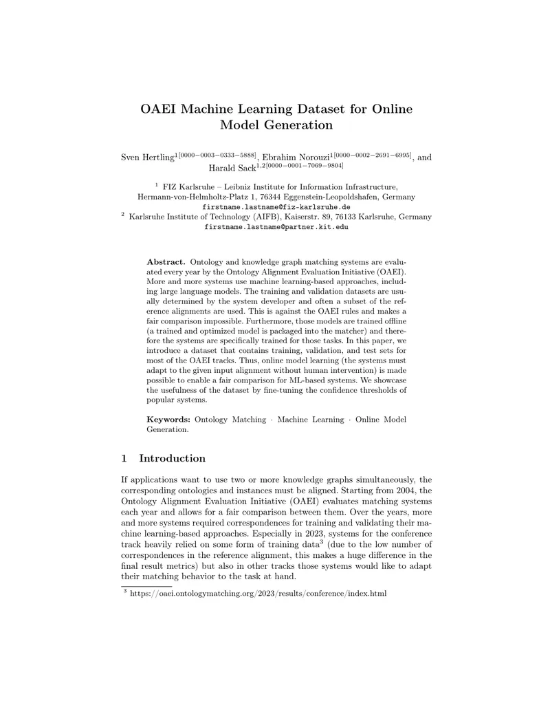 OAEI Machine Learning Dataset for Online Model Generation