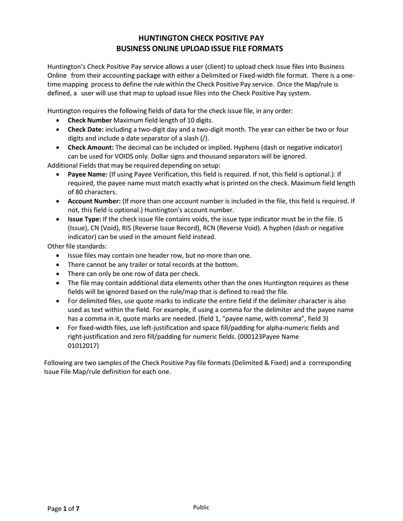 Check Positive Pay Business Online Upload Guidelines
