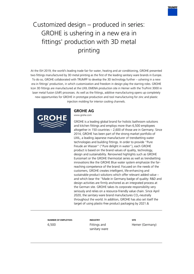 GROHE Icon 3D Fittings Production Overview