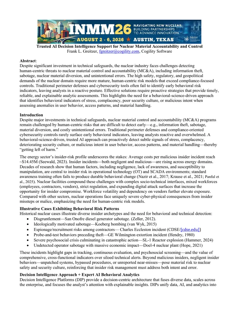 AI Decision Intelligence for Nuclear Material Accountability