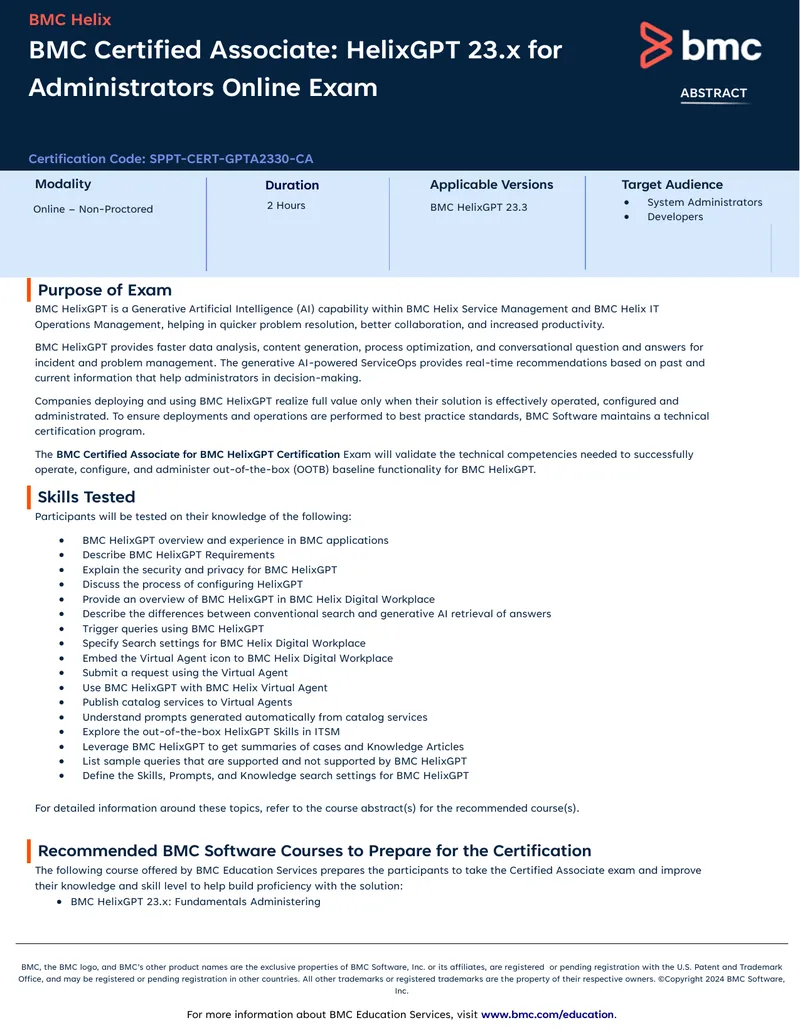 BMC HelixGPT Certification Exam Guide