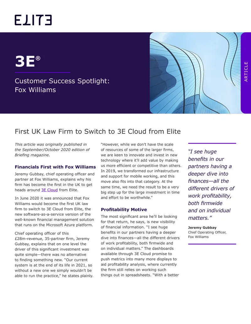 First UK Law Firm to Switch to 3E Cloud from Elite