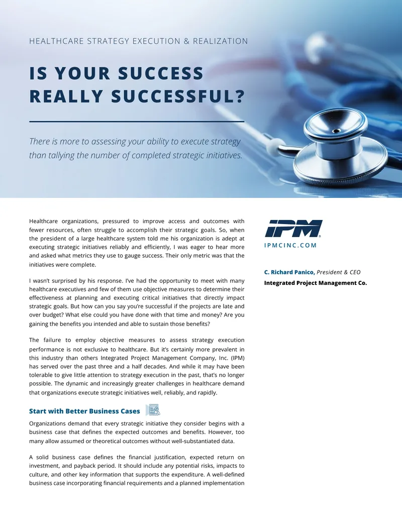 Healthcare Strategy Execution and Realization Assessment