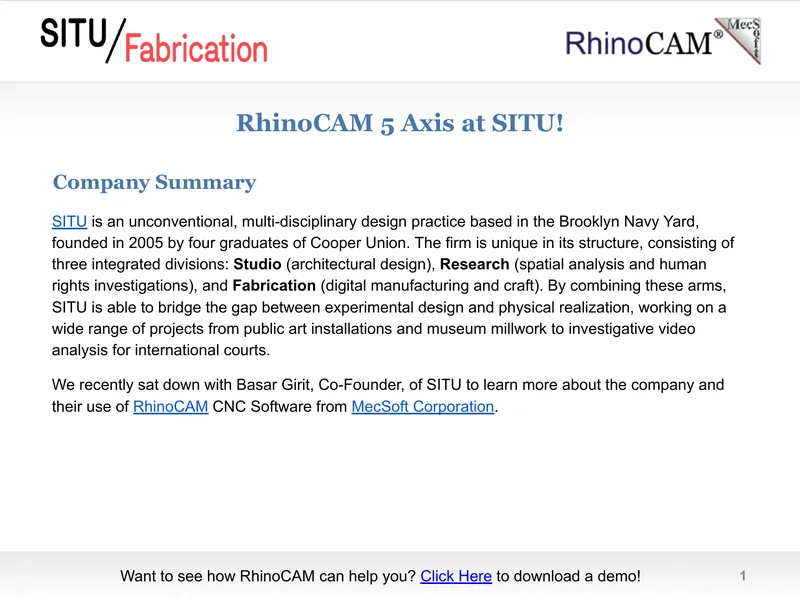 CNC Technology and Workflow at SITU Design