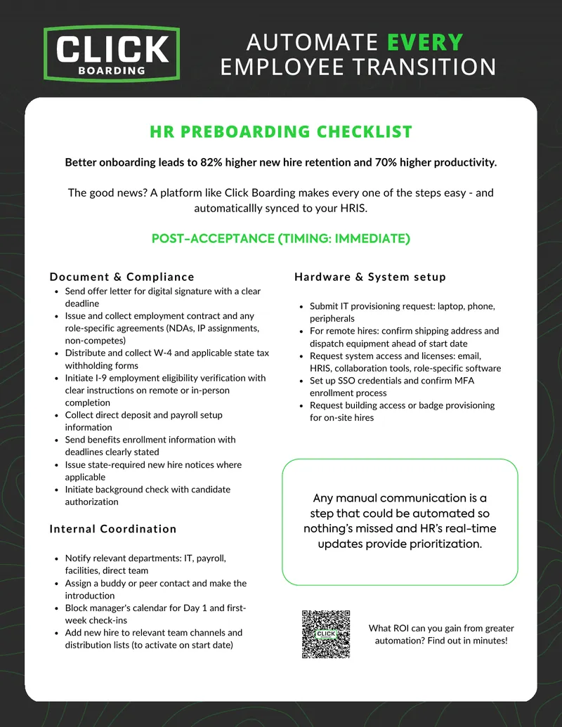 HR Preboarding Checklist for Employee Transitions