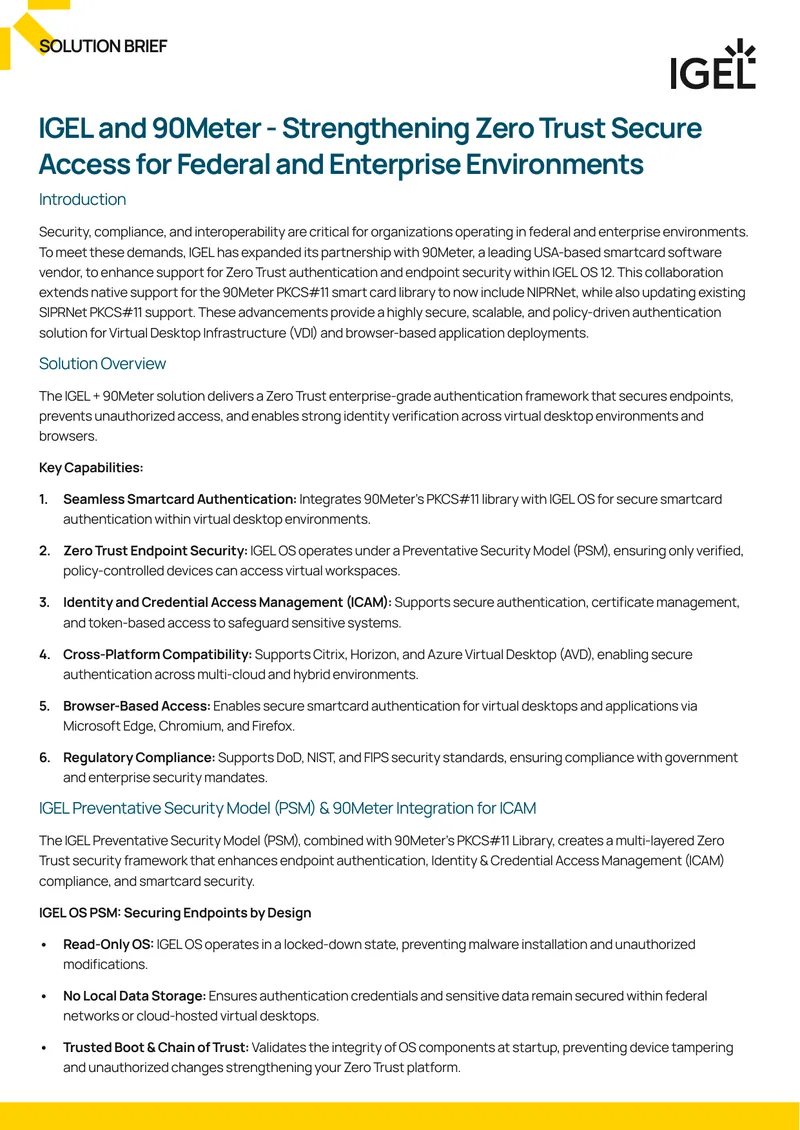 IGEL and 90Meter Zero Trust Authentication Framework