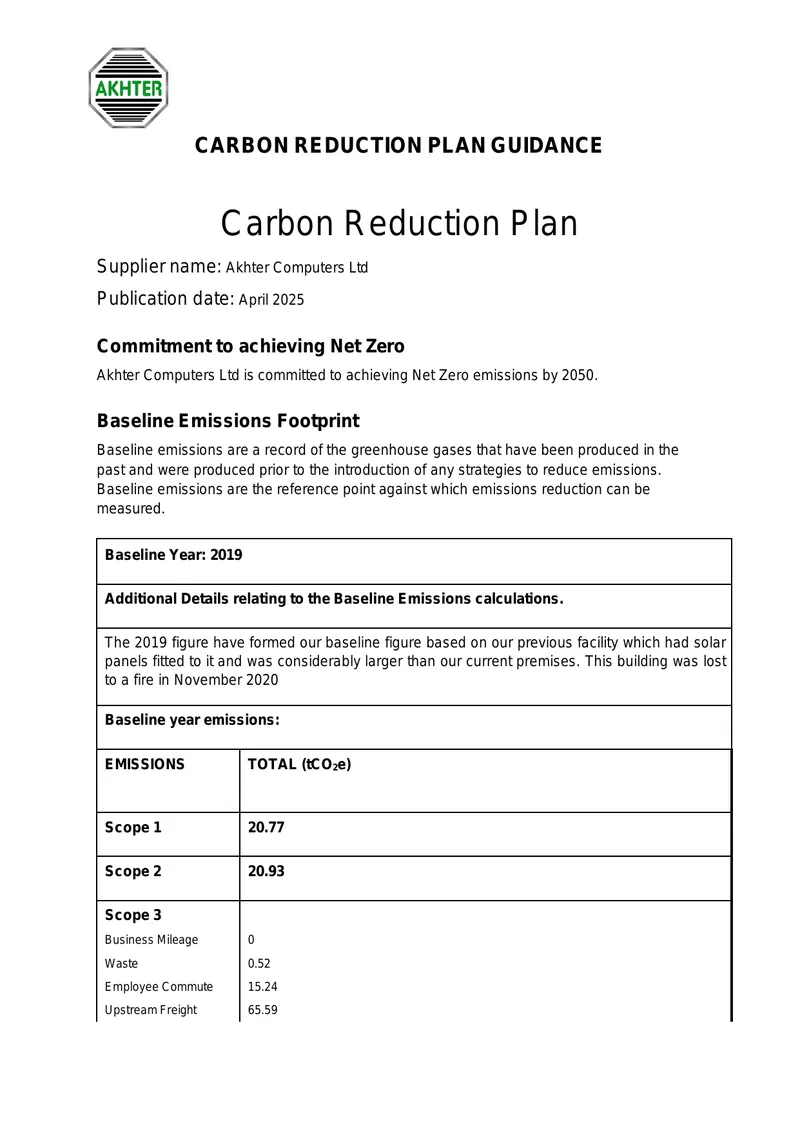 Carbon Reduction Plan Guidance for Akhter Computers Ltd