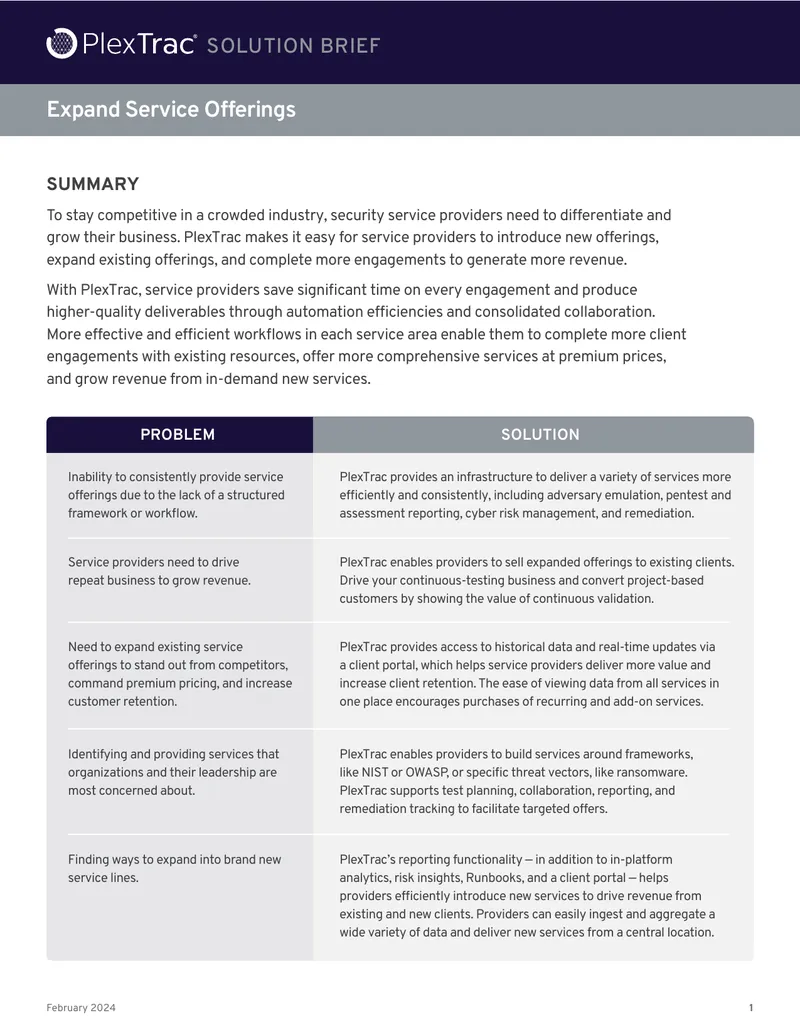 PlexTrac Service Expansion Solution Brief