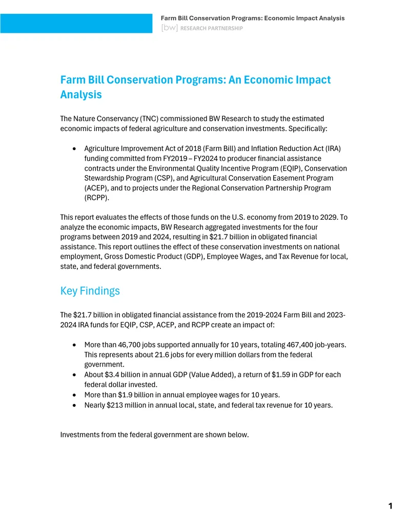 Farm Bill Conservation Programs Economic Impact Analysis