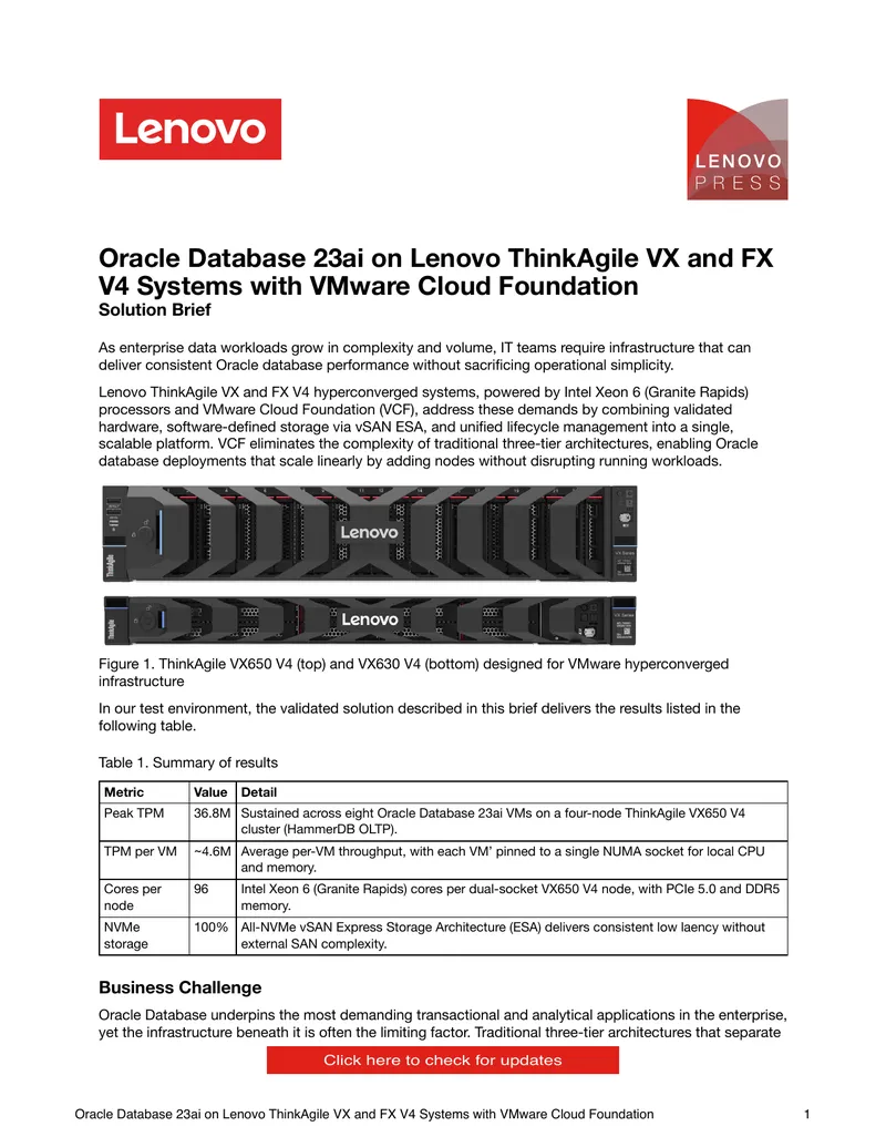 Oracle Database 23ai on Lenovo ThinkAgile Systems
