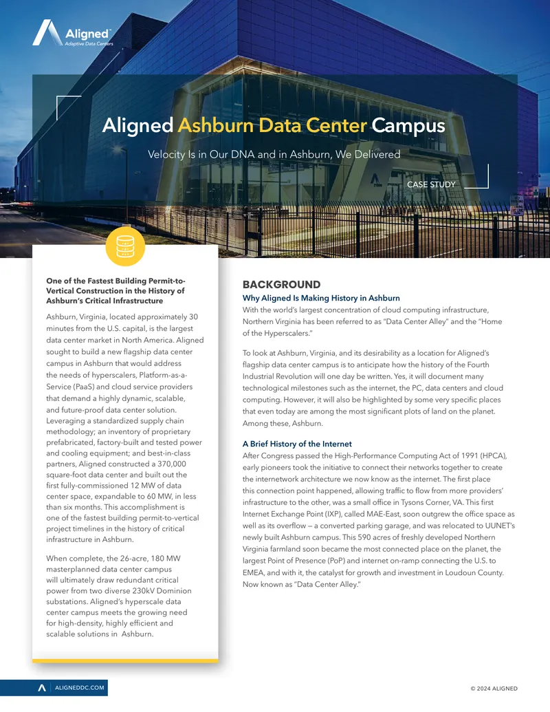 Aligned Data Center Campus Development in Ashburn