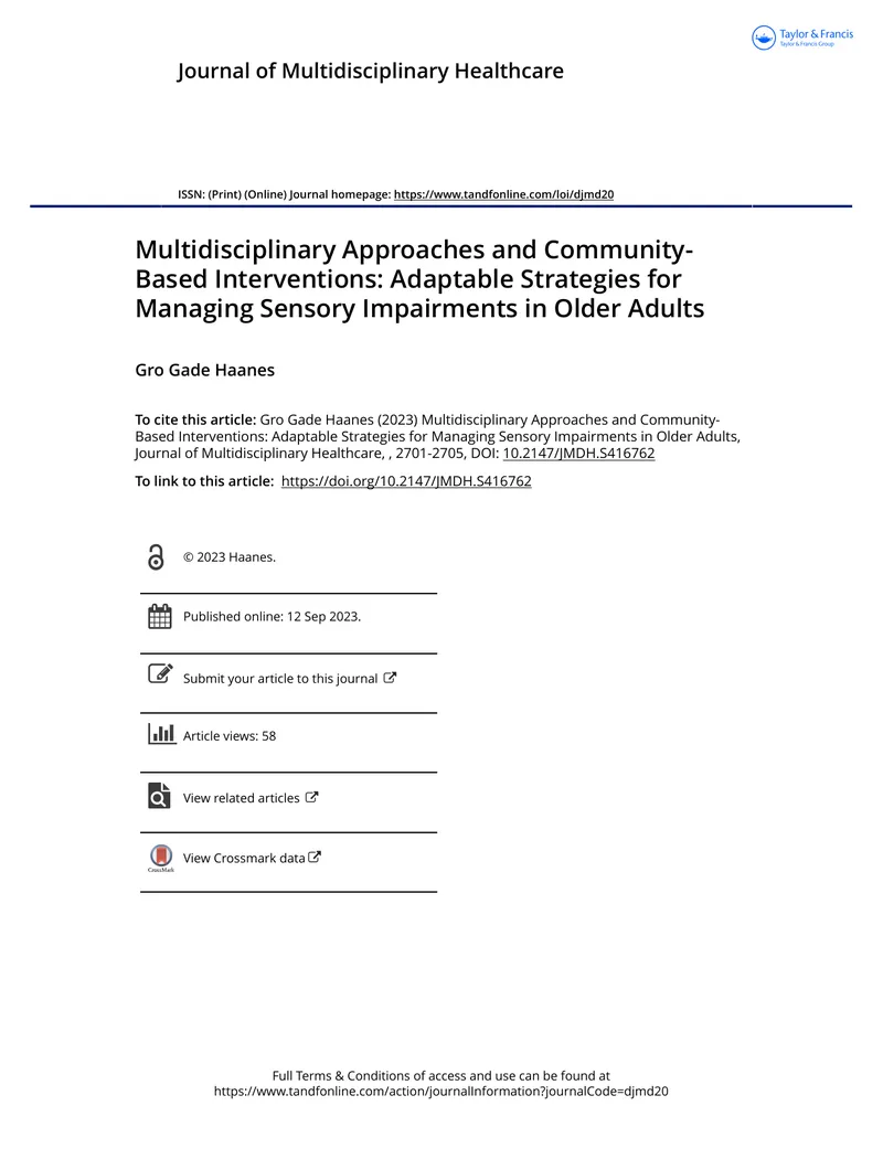 Multidisciplinary Approaches for Managing Sensory Impairments