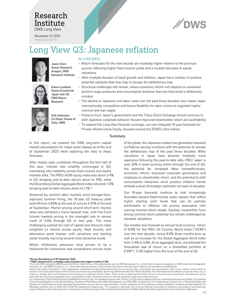 DWS Long View Q3: Japanese Reflation Analysis