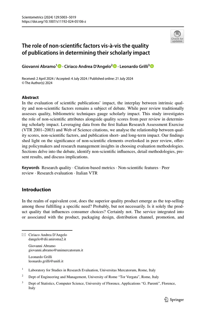 Impact of Non-Scientific Factors on Publication Quality