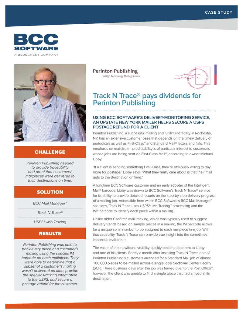 Track N Trace Service Case Study for Perinton Publishing
