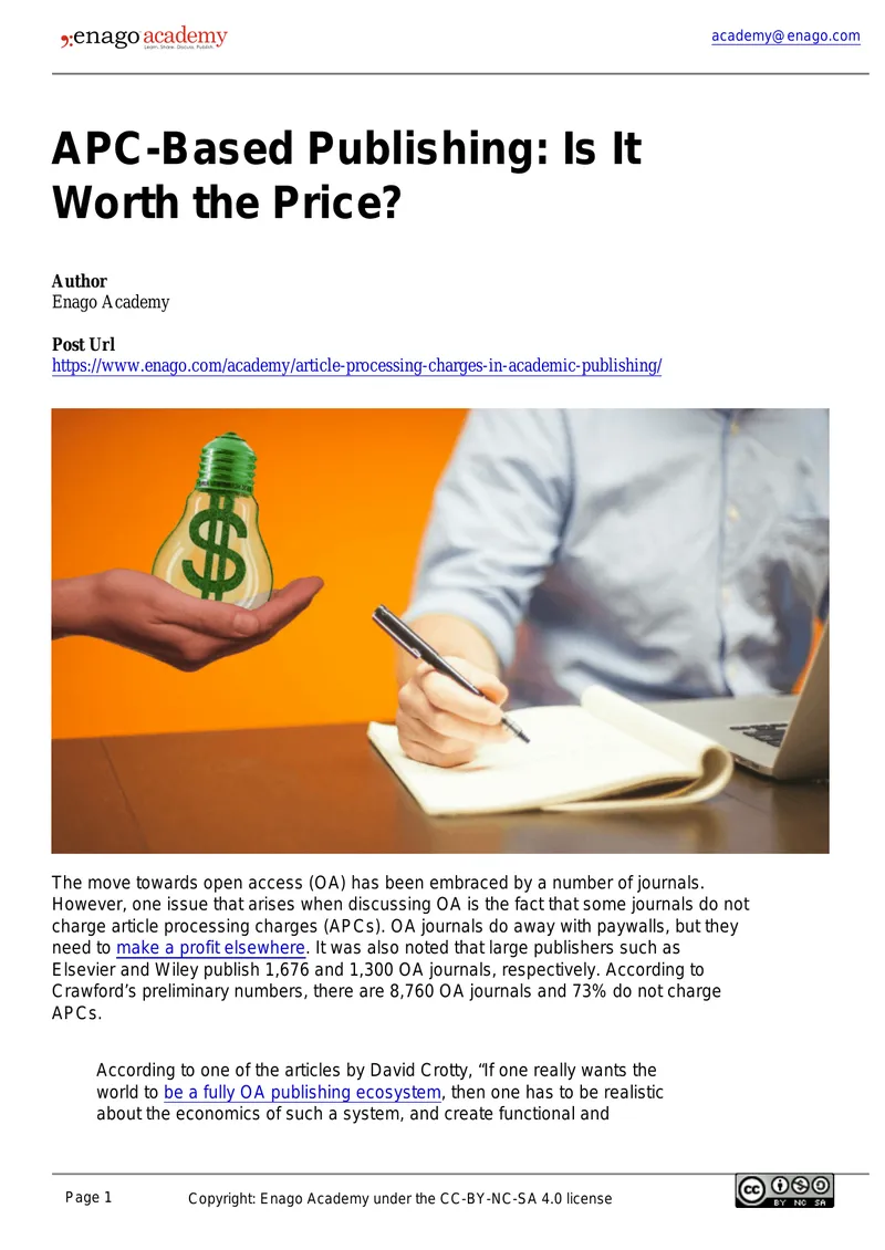 APC-Based Publishing Economic Considerations