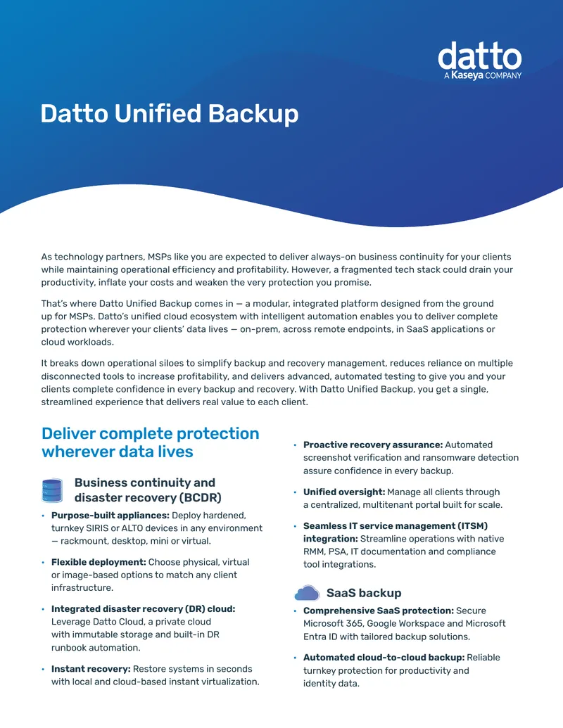 Datto Unified Backup Overview for MSPs