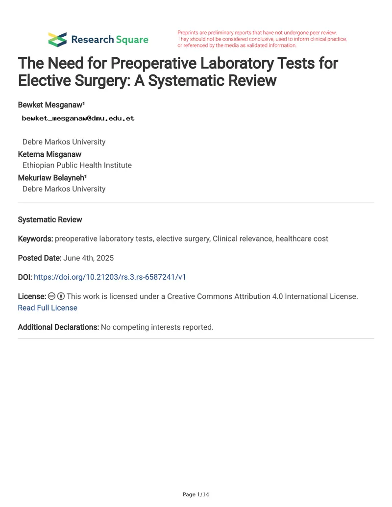 Preoperative Laboratory Tests for Elective Surgery