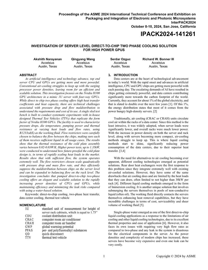 Investigation of Direct-to-Chip Cooling for High Power GPUs