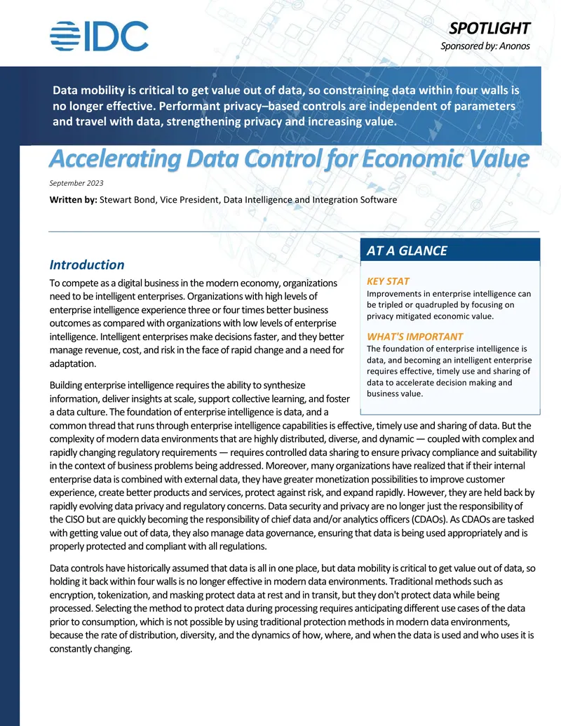 Accelerating Data Control for Economic Value