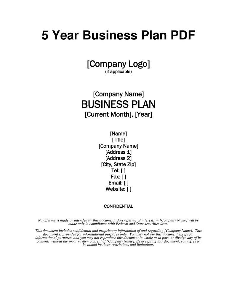 5 Year Business Plan Document